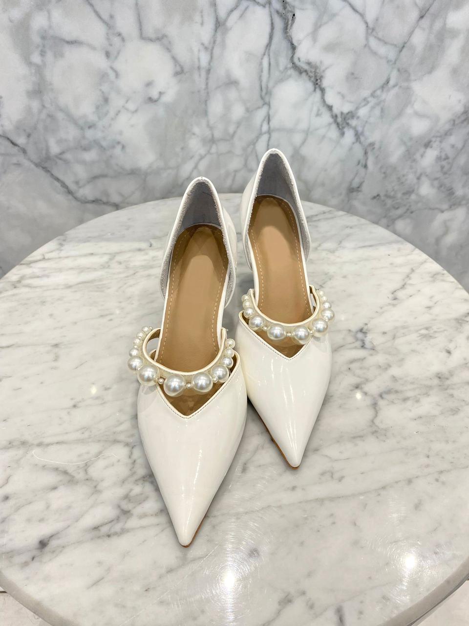 White Pearl Strap Pumps